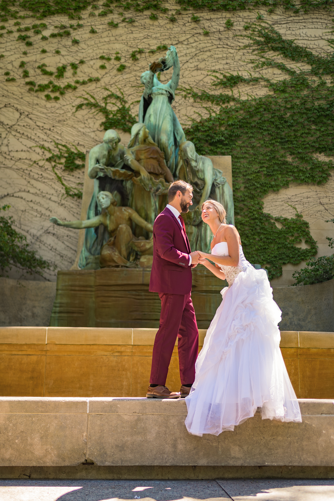 bride and groom laughing at outdoor wedding venues chicago